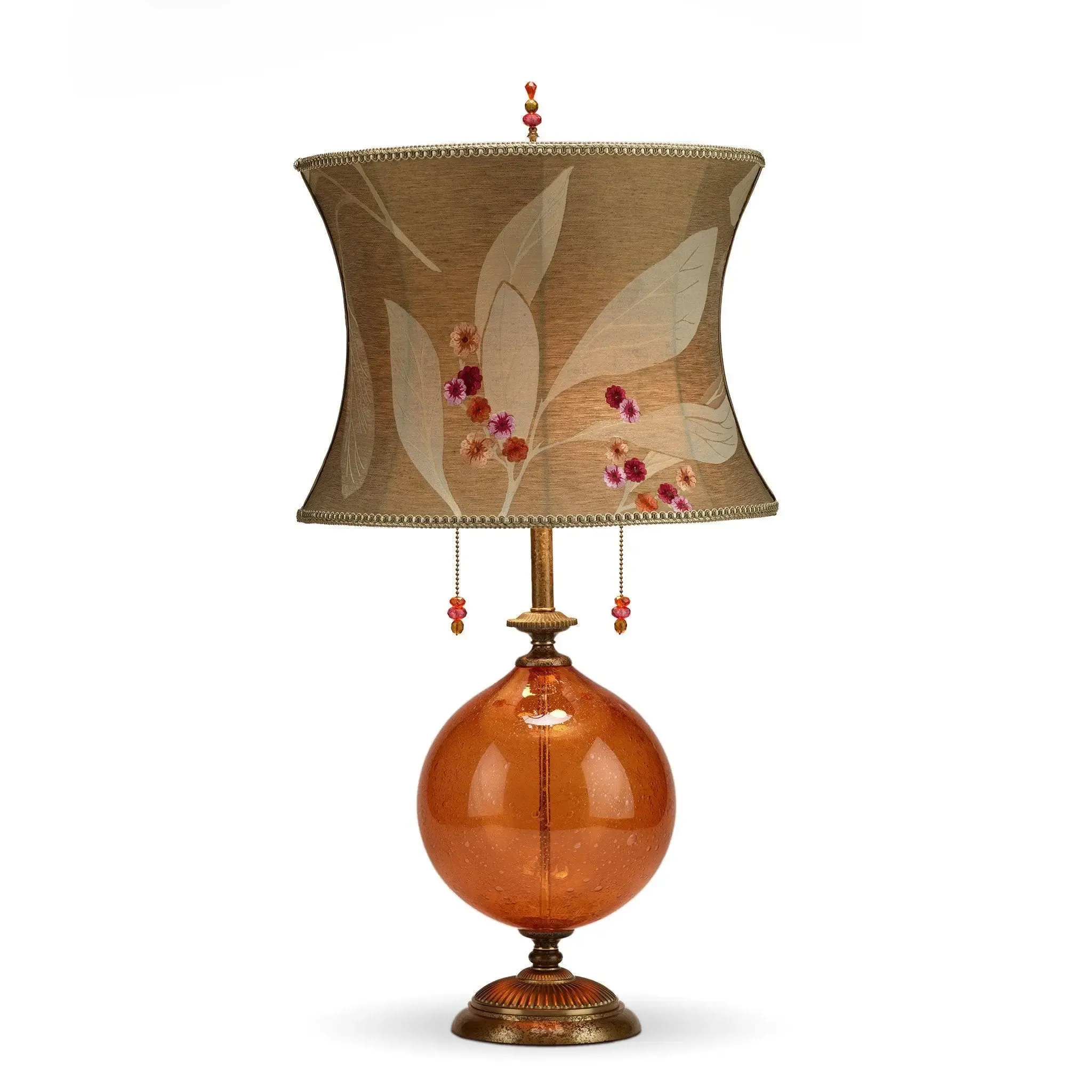 Natalia Table Lamp 93OI94 by Kinzig Design, Orange Blown Glass, Silk Shade