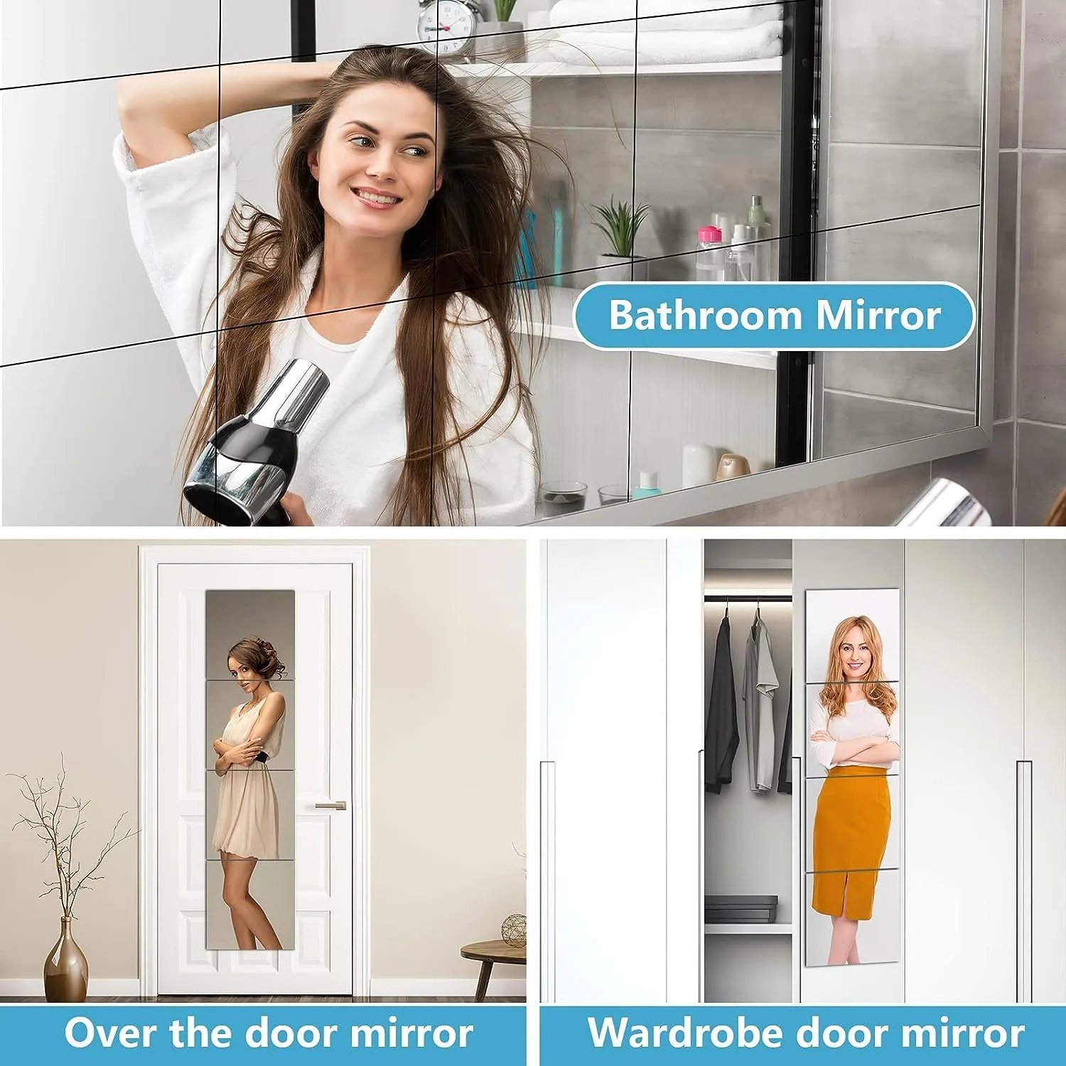 Navaliya Full Length Acrylic Wall Mirror, Glassless Mirror For Kids, Unbreakable Frameless Stickers Home Gym Mirror, Bedroom, Living Room, Door (12"X12", 1.5 Mm, 4Pcs) - Square, Silver