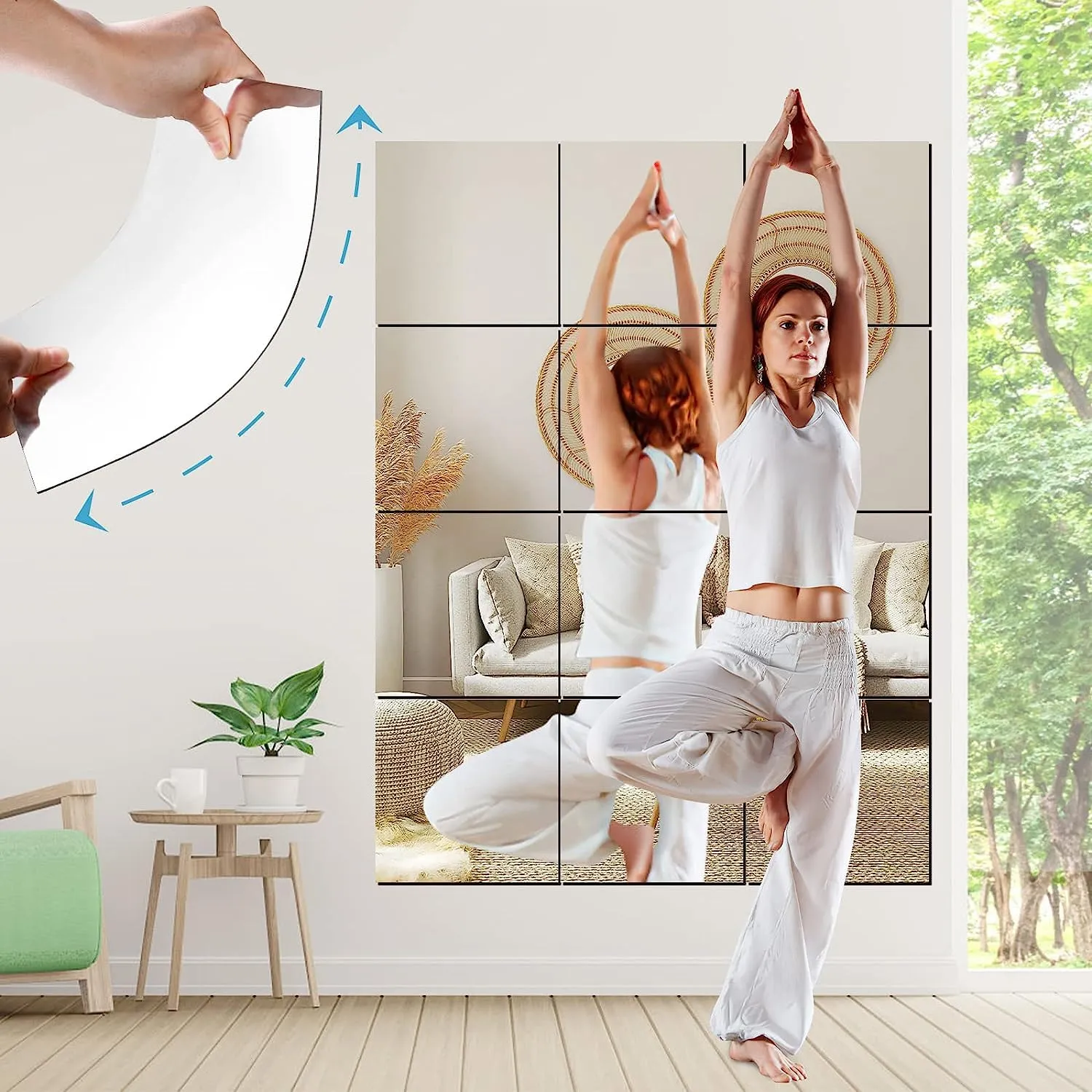 Navaliya Full Length Acrylic Wall Mirror, Glassless Mirror For Kids, Unbreakable Frameless Stickers Home Gym Mirror, Bedroom, Living Room, Door (12"X12", 1.5 Mm, 4Pcs) - Square, Silver