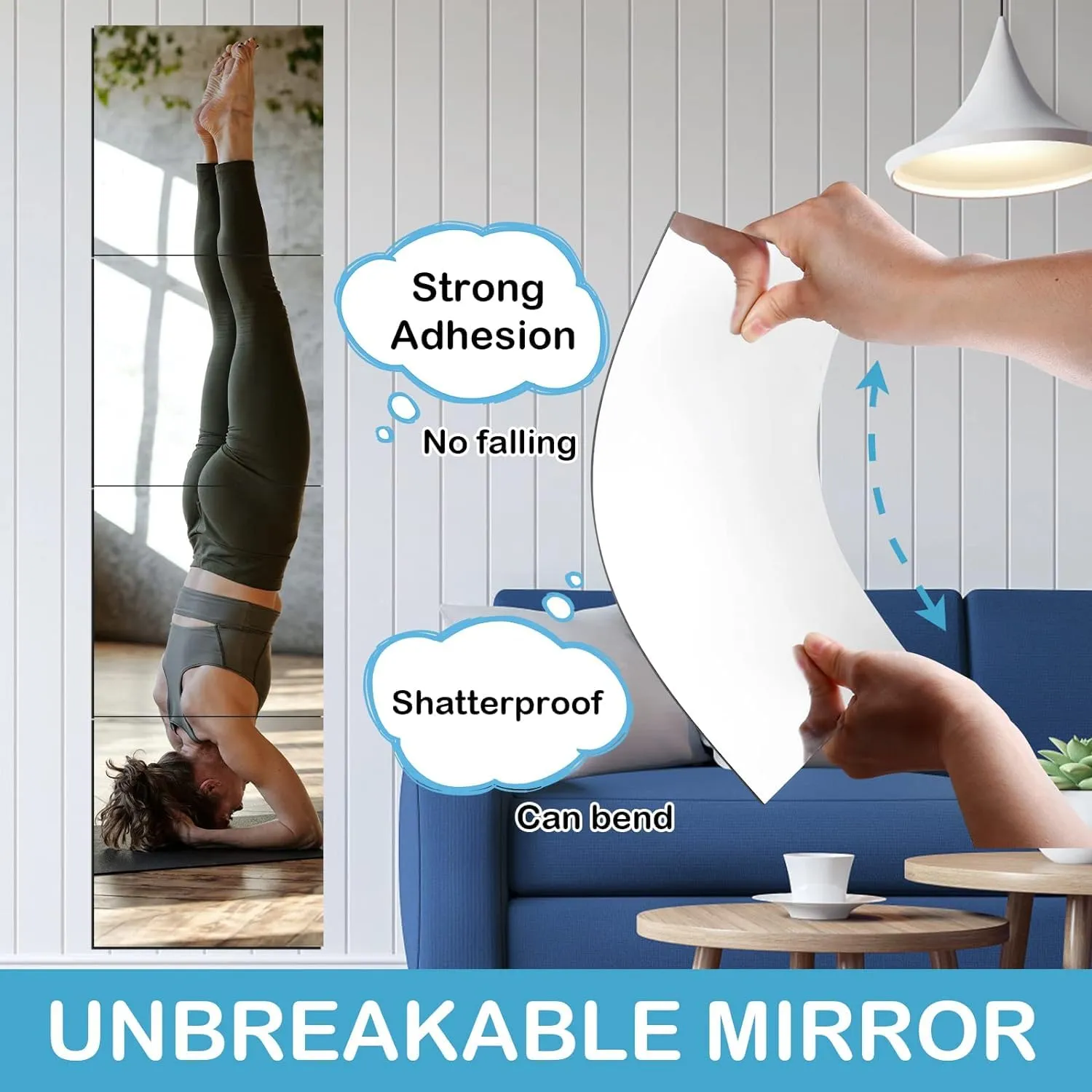 Navaliya Full Length Acrylic Wall Mirror, Glassless Mirror For Kids, Unbreakable Frameless Stickers Home Gym Mirror, Bedroom, Living Room, Door (12"X12", 1.5 Mm, 4Pcs) - Square, Silver