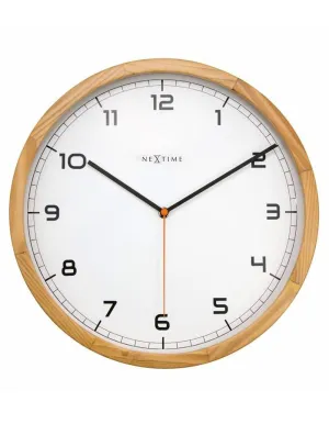 NeXtime Company Light Wood Round Clock - White Dial - Black Hands & Markers