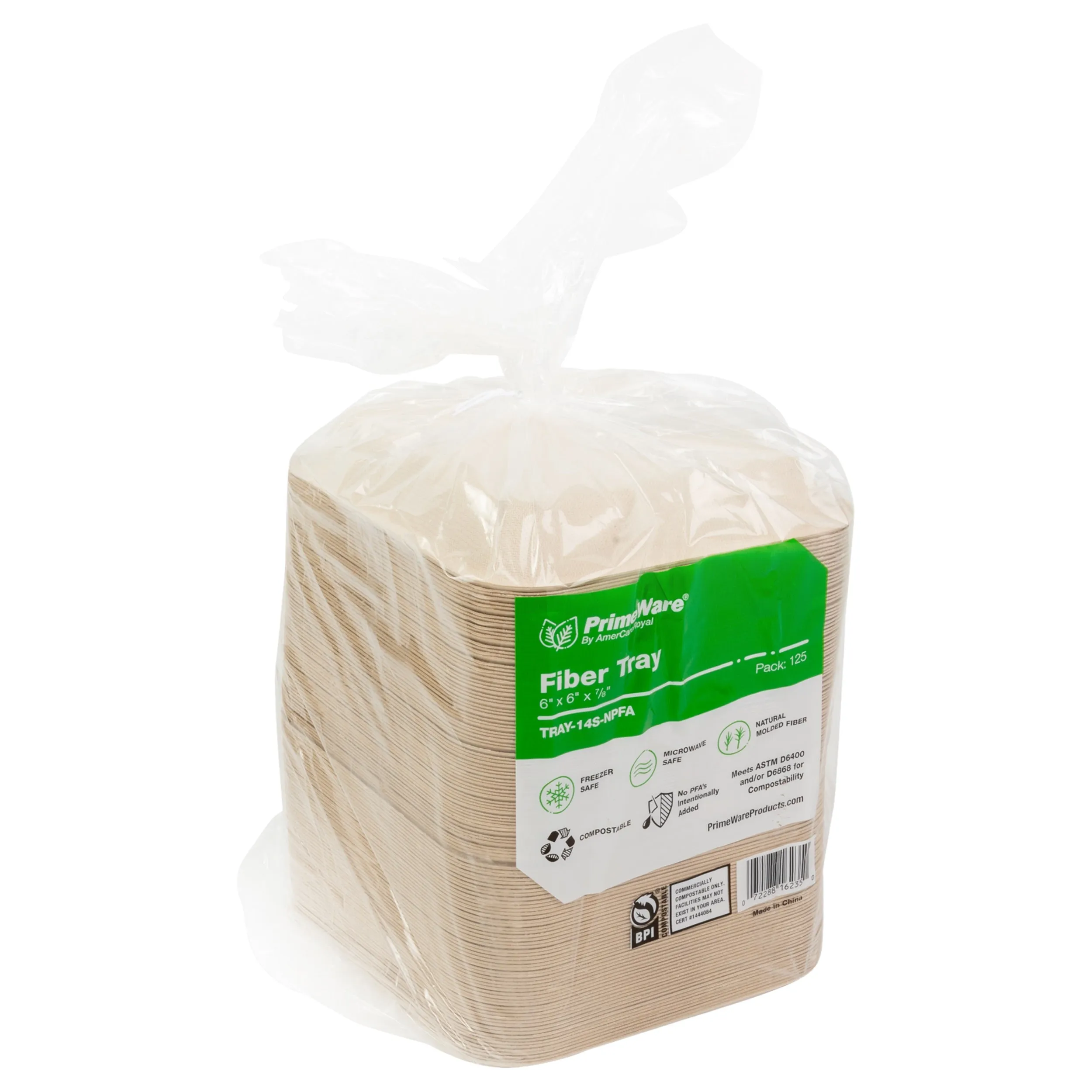 No PFAS added 6" x 6" x 0.88" Molded Fiber Mini Trays, Case of 500