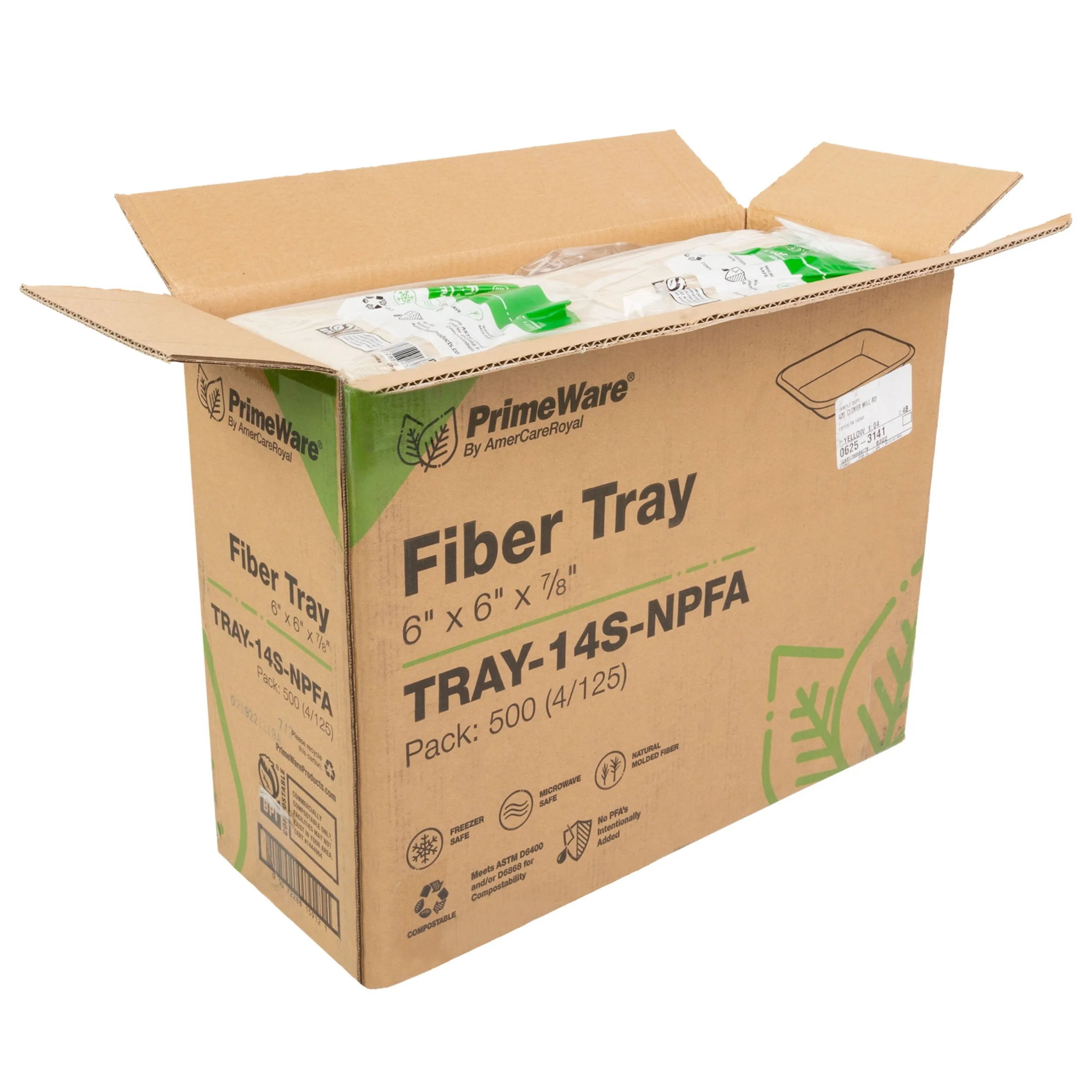 No PFAS added 6" x 6" x 0.88" Molded Fiber Mini Trays, Case of 500