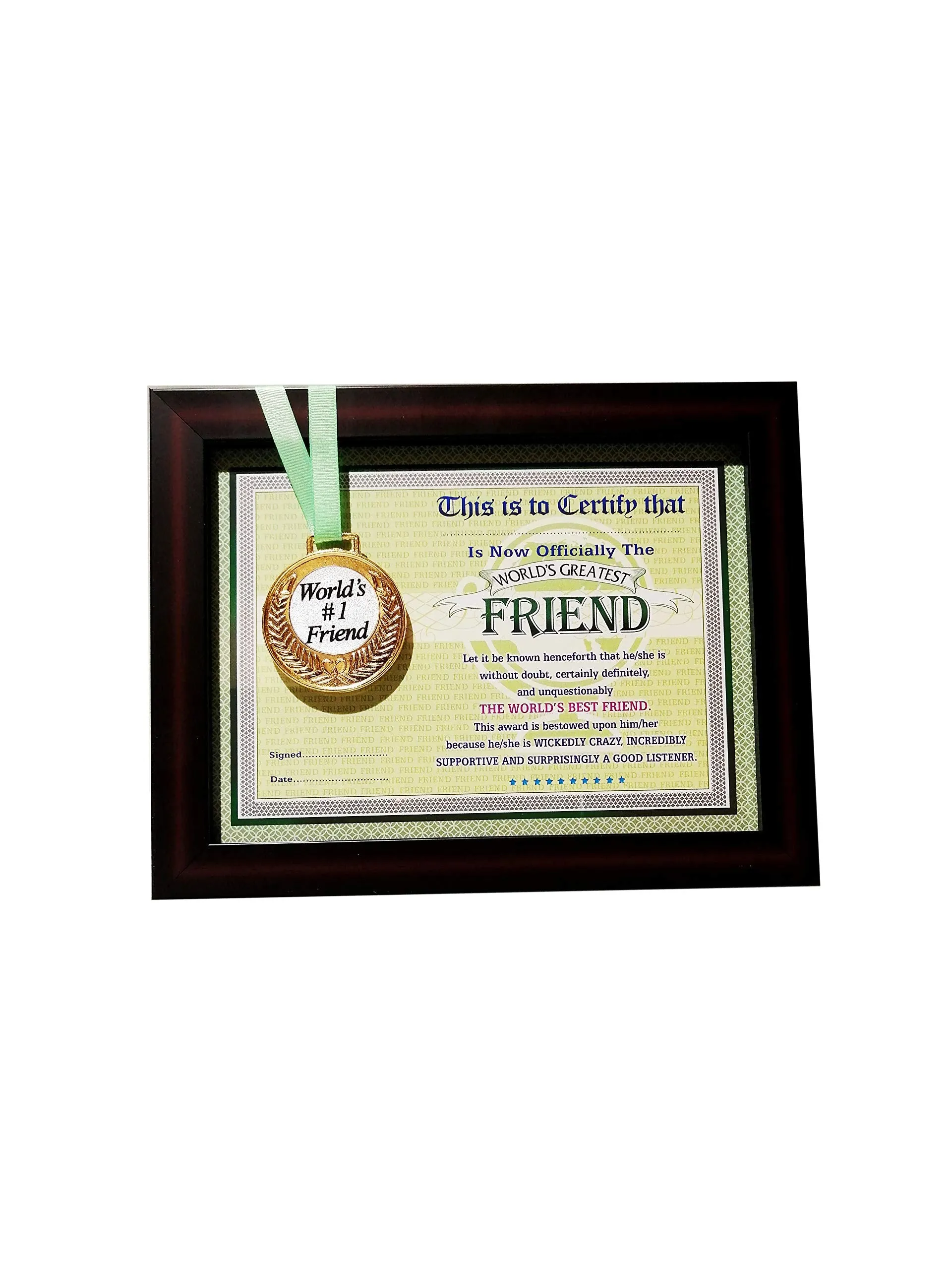 Northland The World's Best Friend Framed Certificate with World's #1 Friend Gold Medal- Unique Gifts for Friend (Size 9.2 x 7.2 in inches)