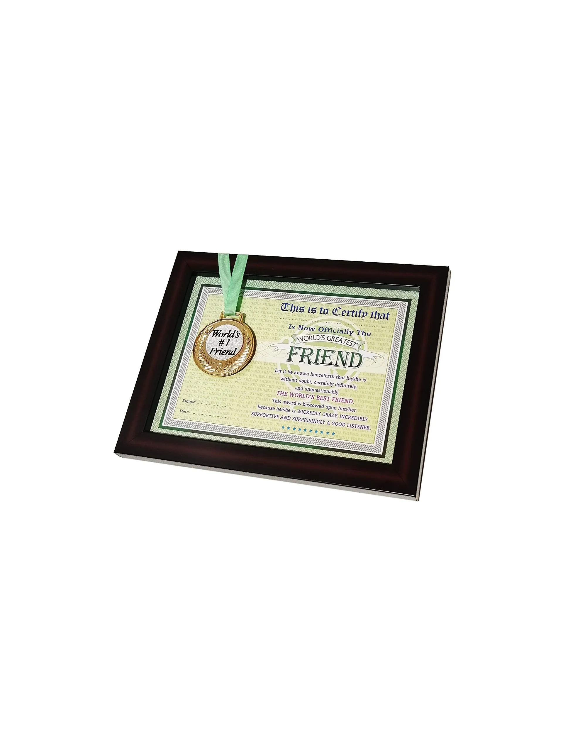 Northland The World's Best Friend Framed Certificate with World's #1 Friend Gold Medal- Unique Gifts for Friend (Size 9.2 x 7.2 in inches)