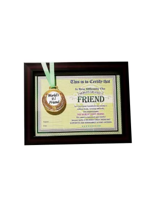 Northland The World's Best Friend Framed Certificate with World's #1 Friend Gold Medal- Unique Gifts for Friend (Size 9.2 x 7.2 in inches)