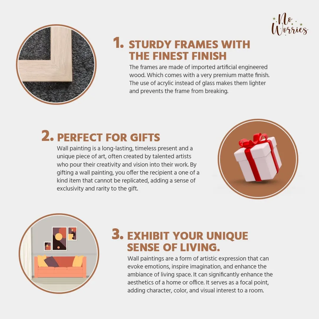NoWorries Modern art Paintings Set of 3 Framed Paintings for Wall Decoration, Bedroom - Framed Wall Posters/Paintings for Living Room with Frame - Wall Paintings/Wall Hanging (11x14inches)