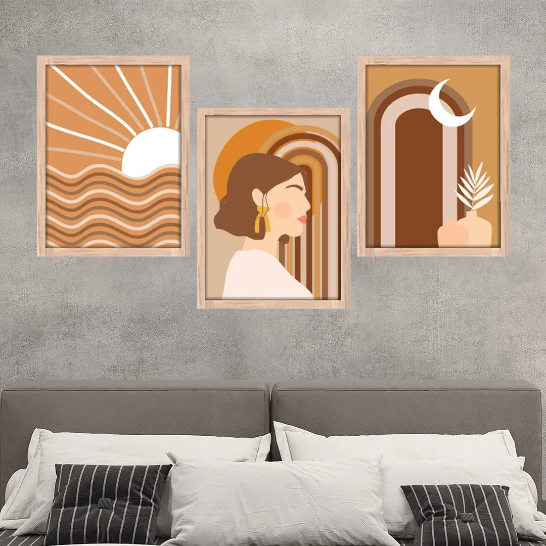 NoWorries Modern art Paintings Set of 3 Framed Paintings for Wall Decoration, Bedroom - Framed Wall Posters/Paintings for Living Room with Frame - Wall Paintings/Wall Hanging (11x14inches)