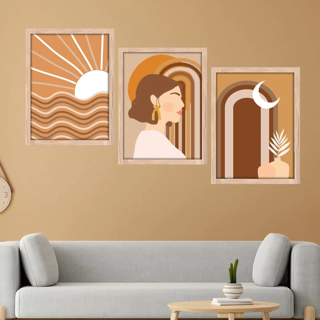 NoWorries Modern art Paintings Set of 3 Framed Paintings for Wall Decoration, Bedroom - Framed Wall Posters/Paintings for Living Room with Frame - Wall Paintings/Wall Hanging (11x14inches)