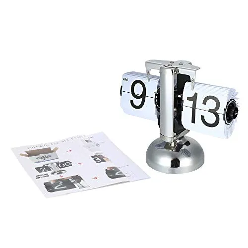OCTOPUSPRIME Retro Flip Dоwn Clock, Flip Desk Shelf Clock with Stainless Steel Flip Internal Gear Operated, Small Scale Quartz Clock
