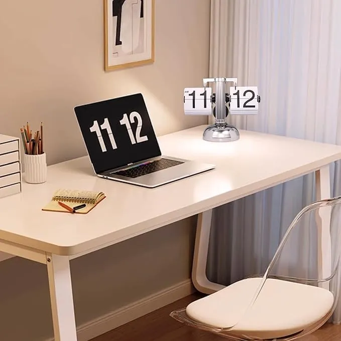 OCTOPUSPRIME Retro Flip Dоwn Clock, Flip Desk Shelf Clock with Stainless Steel Flip Internal Gear Operated, Small Scale Quartz Clock