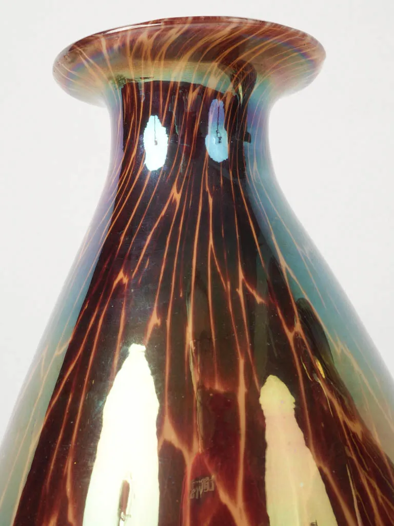 Pair of Vintage Glass Vases w/ Iridescent Animal Print Pattern 11¾"