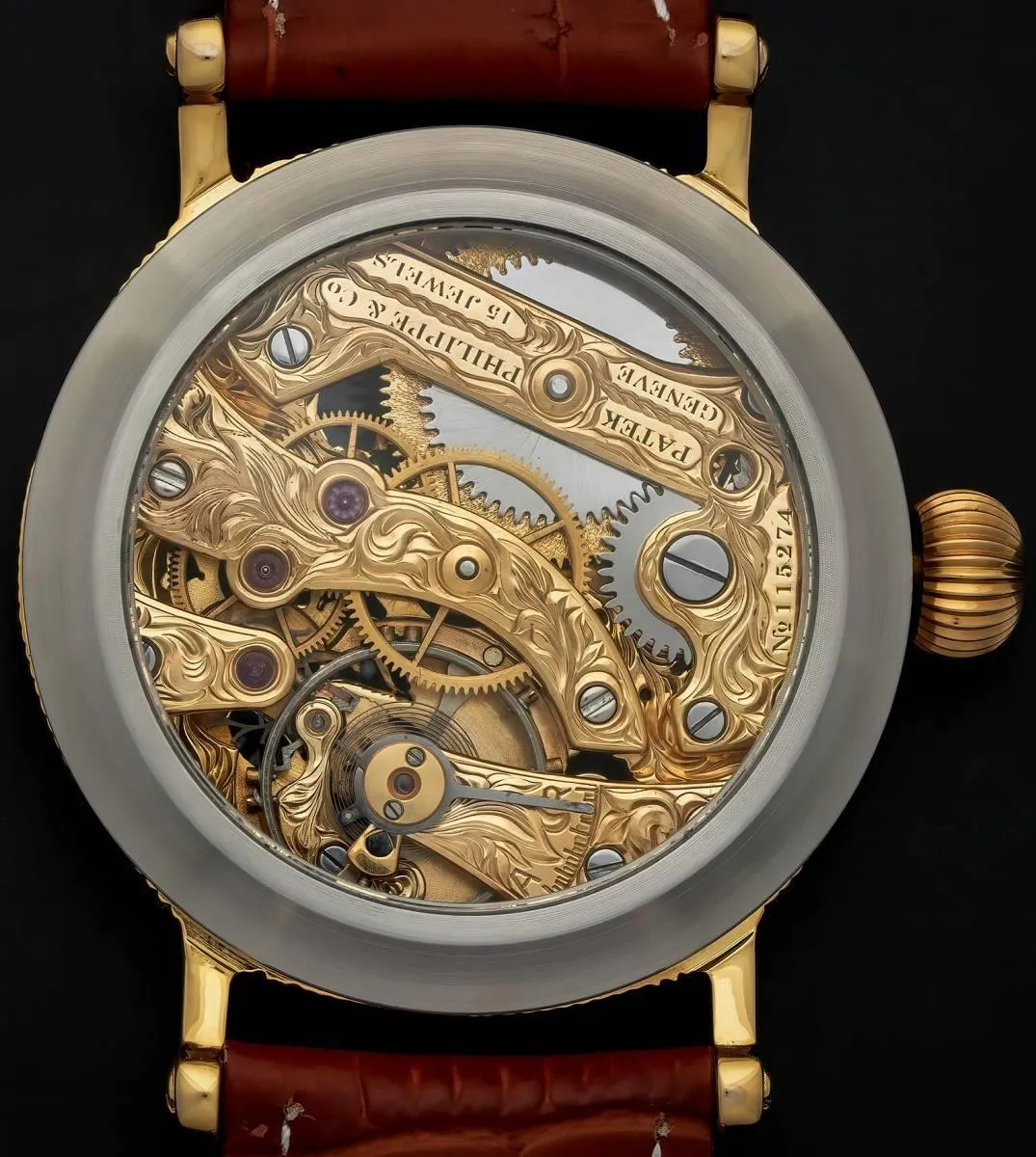 Patek Philippe watch Engraving Skeleton 1900 Men's Hand-Wound Watch Antique