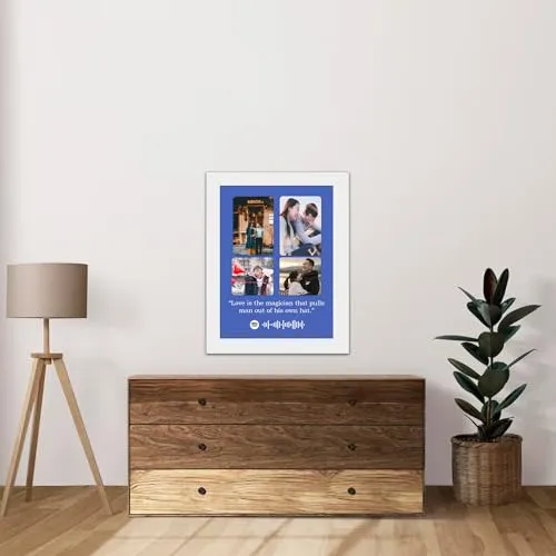 Pic 'n' Pair Personalized Wall Spotify Photo Frame With Customizable Spotify Song & Photo of Your Choice for Wedding, Birthday, and Couple Gifts White Frame, 6×8 Inches (Flat Blue)