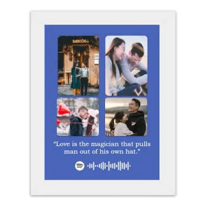 Pic 'n' Pair Personalized Wall Spotify Photo Frame With Customizable Spotify Song & Photo of Your Choice for Wedding, Birthday, and Couple Gifts White Frame, 6×8 Inches (Flat Blue)