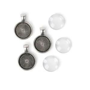 Picture Frame Pendants - Round, Antiqued Silvertone, for 18 mm Pictures - Set of Three