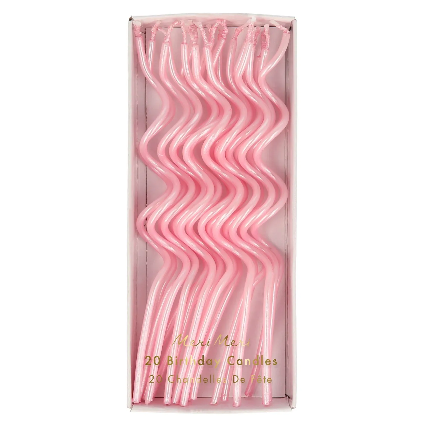 Pink Swirly Birthday Candles, Set of 20 Pink Twist Birthday Candles and Holders, 5" Tall