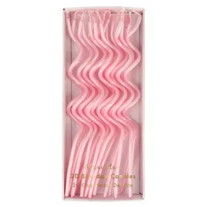 Pink Swirly Birthday Candles, Set of 20 Pink Twist Birthday Candles and Holders, 5" Tall