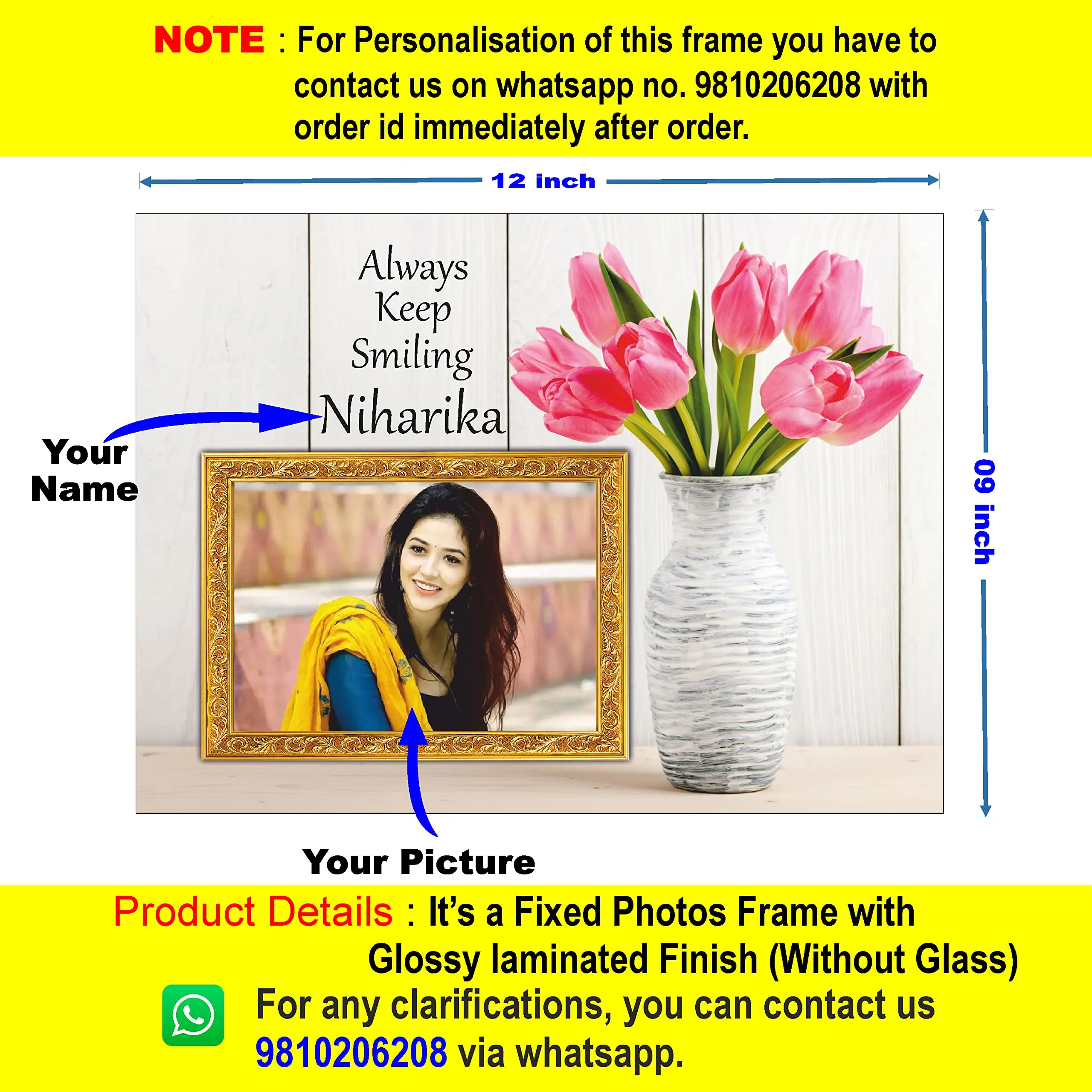 Plan To Gift Always keep smiling Customized Photo Frame table top with Name Collage | Customized Gift for raksha bandhan, anniversary, birthday and all other occasions Frame with Name 9 x 12 inch