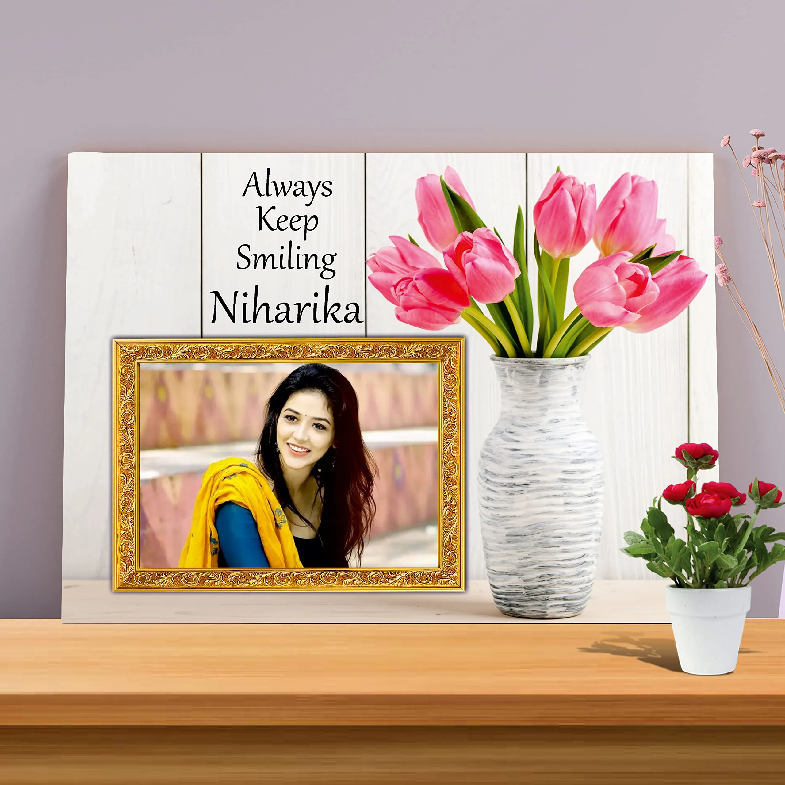 Plan To Gift Always keep smiling Customized Photo Frame table top with Name Collage | Customized Gift for raksha bandhan, anniversary, birthday and all other occasions Frame with Name 9 x 12 inch