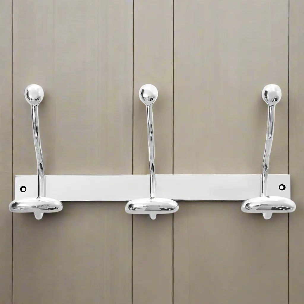 Polished Aluminium 3 Double Wall Hook - 45cm