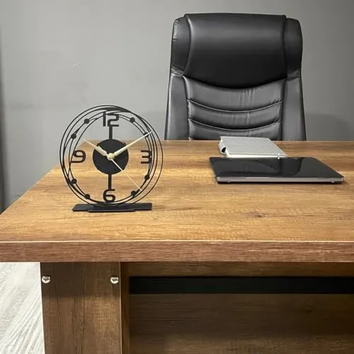 PRAMUKH FASHION Modern Metal Desktop Clock, Tabletop Clock, Office Desk Clock, Home Office Decor,New Job Gift,Classic Clock Gift,Silent Clock,Business Clock (8 inch)