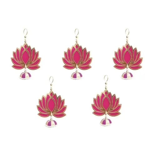 Priyashyam Traders Handmade Wall Decor Lotus with Jhumki Style Hanging for Home Decor, Diwali Decor, Wedding, Festival Decoration Pink Lotus Wall Hangings for Temple, Pooja Pack of 5 Pcs
