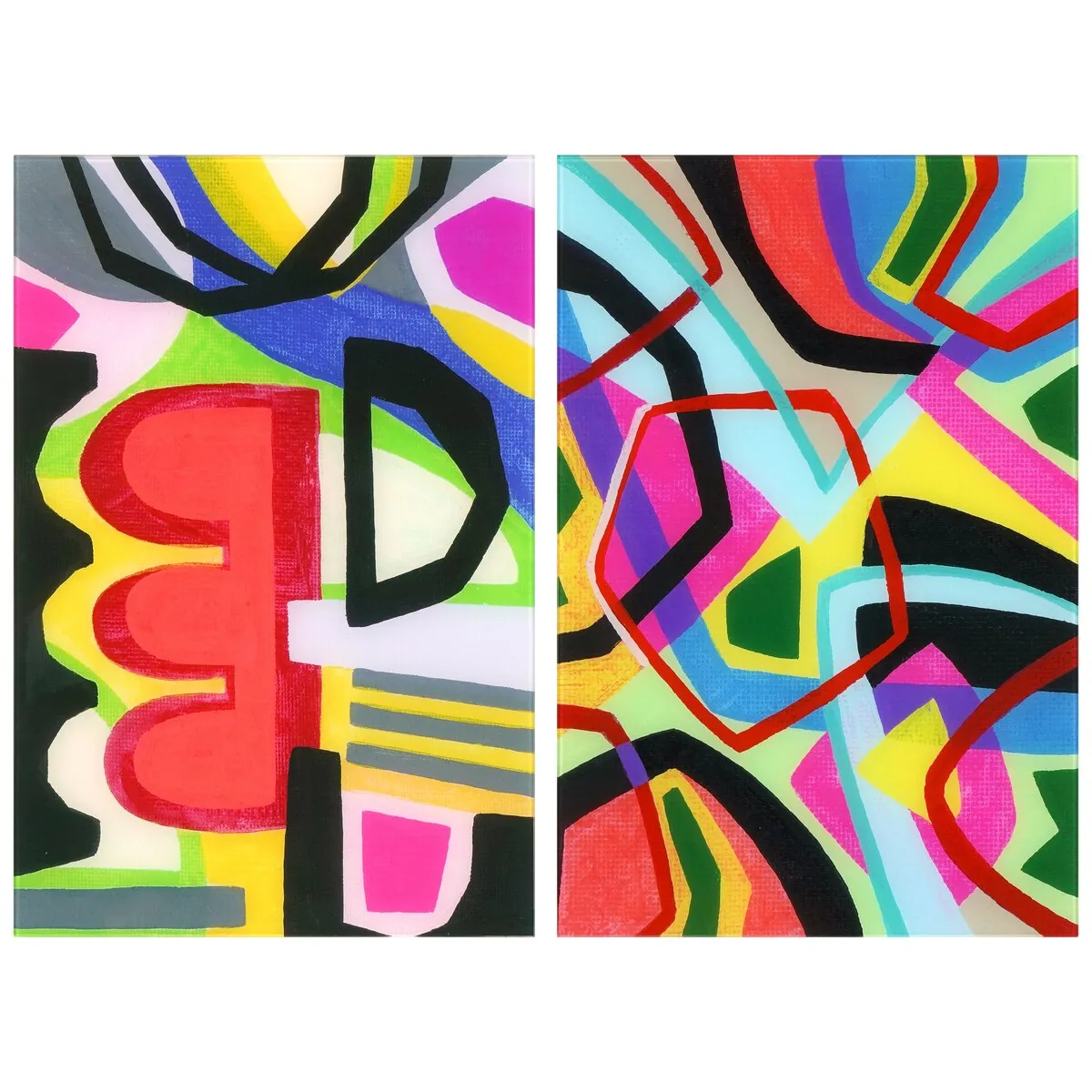 "Bold Shape Shift I & II" Frameless Free-Floating Reverse Printed Tempered Art Glass
