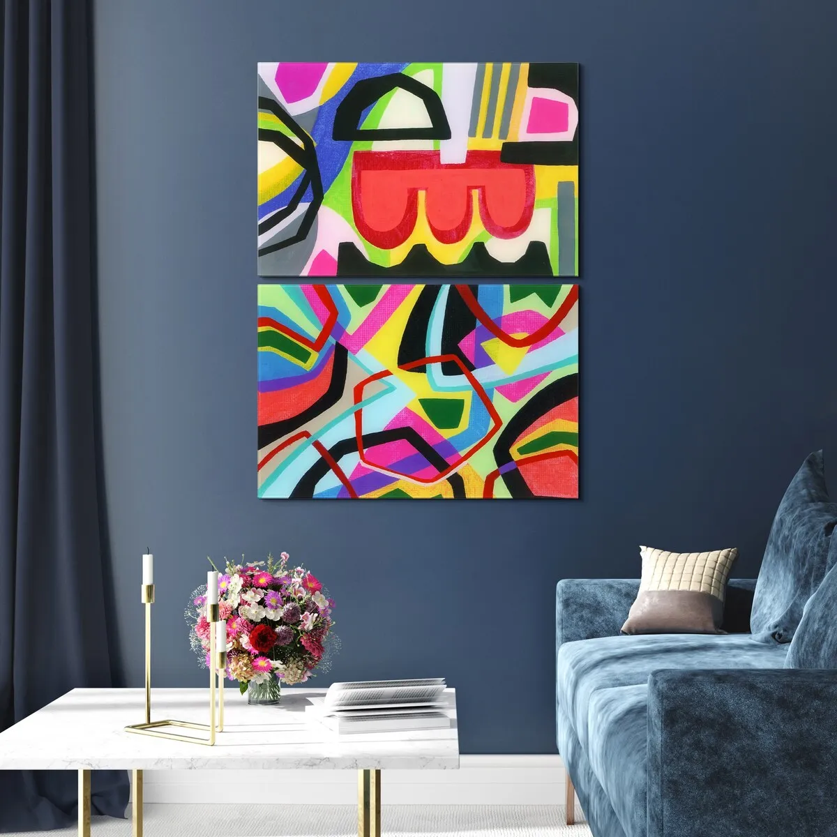 "Bold Shape Shift I & II" Frameless Free-Floating Reverse Printed Tempered Art Glass