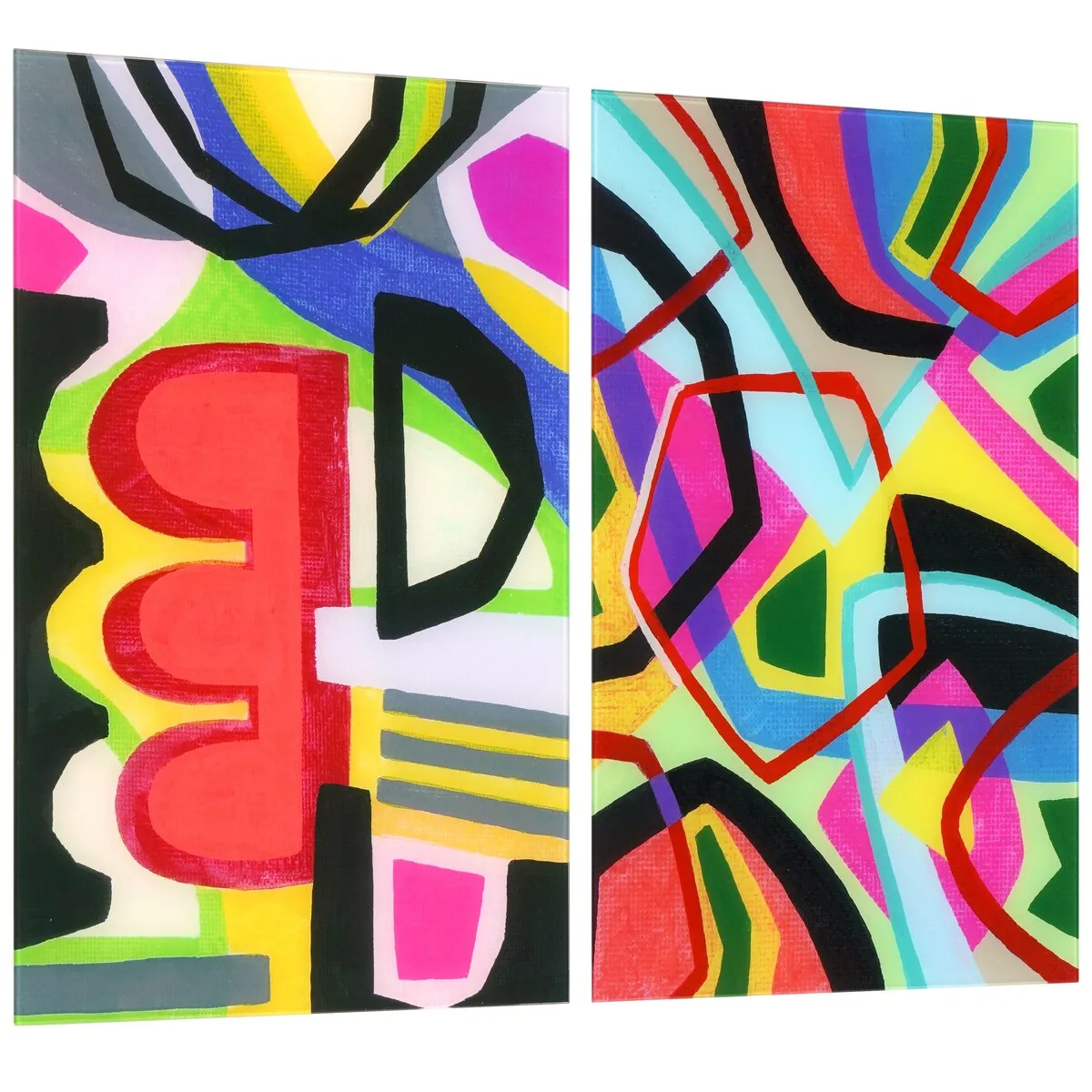 "Bold Shape Shift I & II" Frameless Free-Floating Reverse Printed Tempered Art Glass
