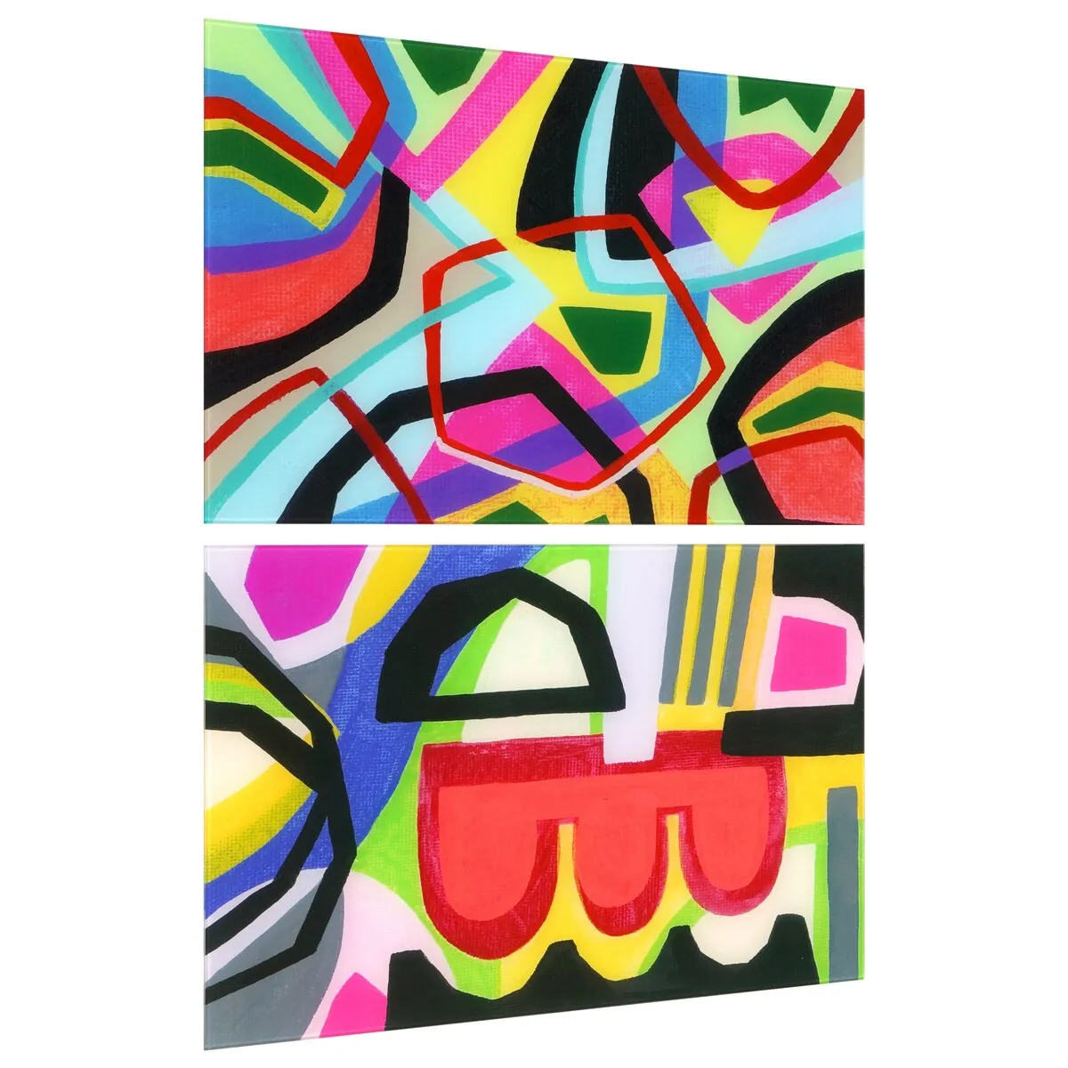 "Bold Shape Shift I & II" Frameless Free-Floating Reverse Printed Tempered Art Glass