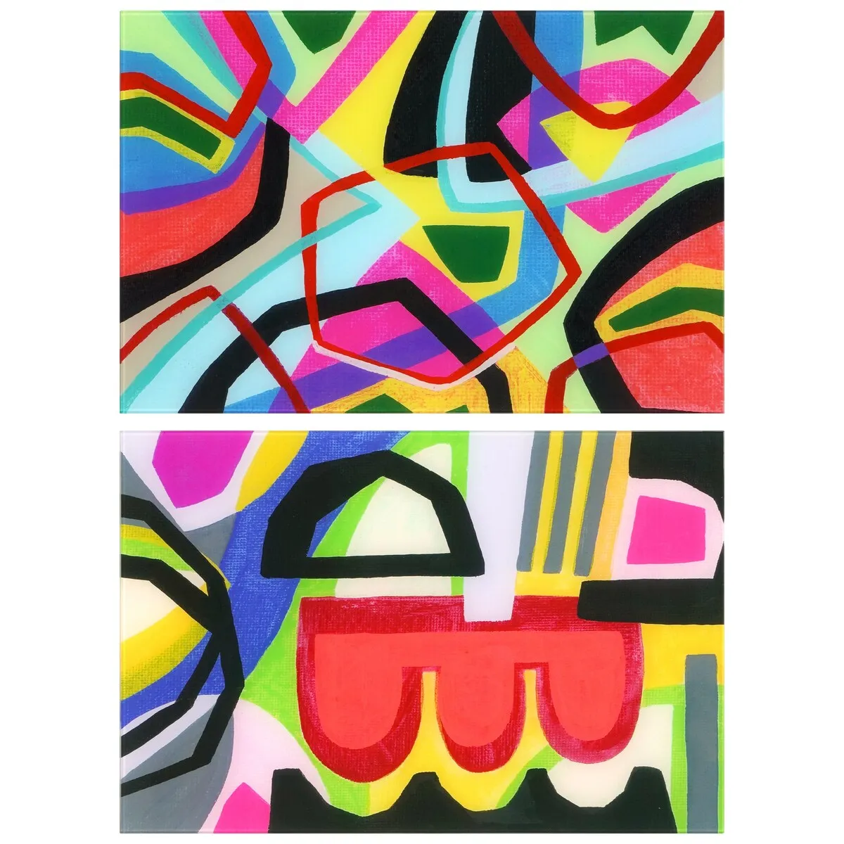"Bold Shape Shift I & II" Frameless Free-Floating Reverse Printed Tempered Art Glass