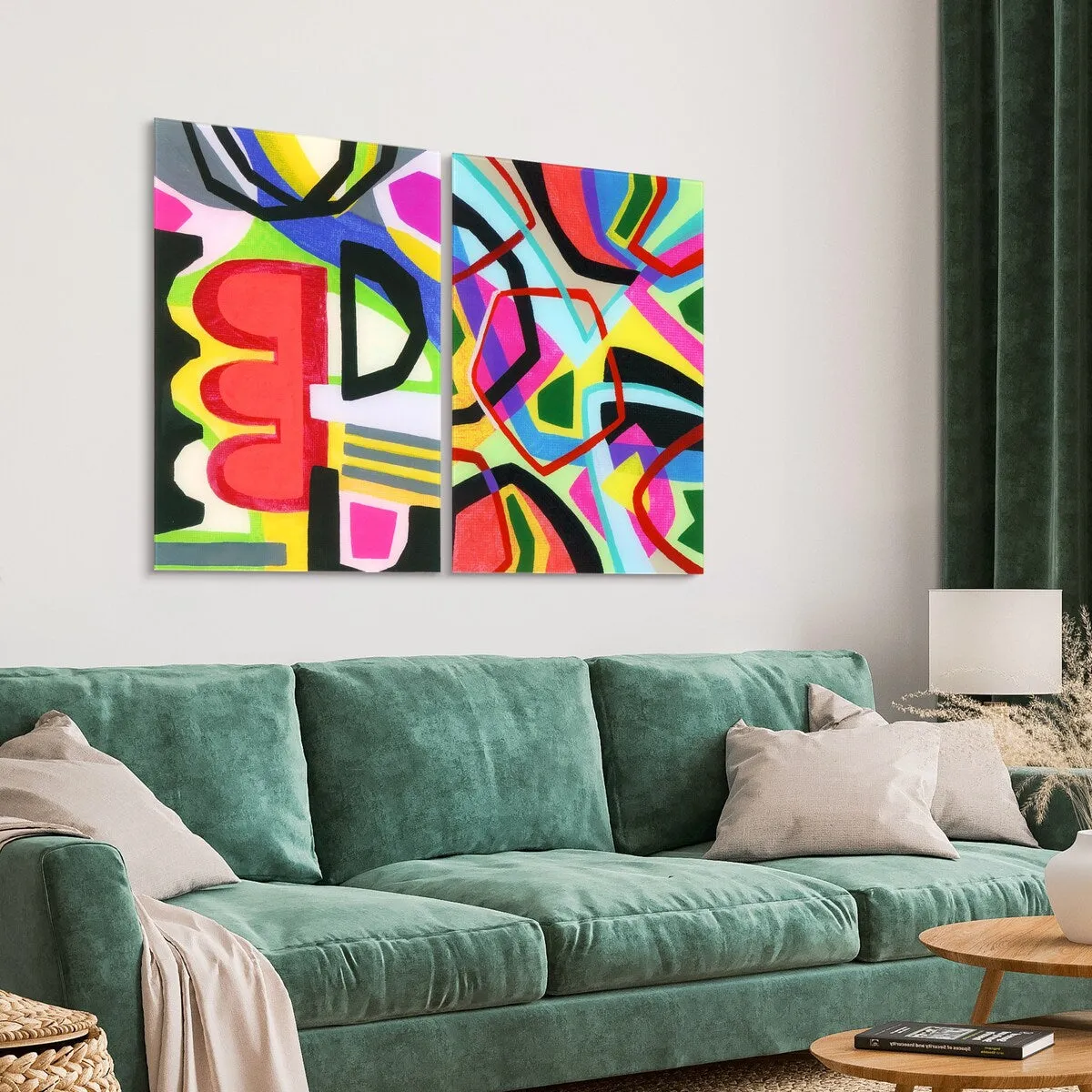 "Bold Shape Shift I & II" Frameless Free-Floating Reverse Printed Tempered Art Glass