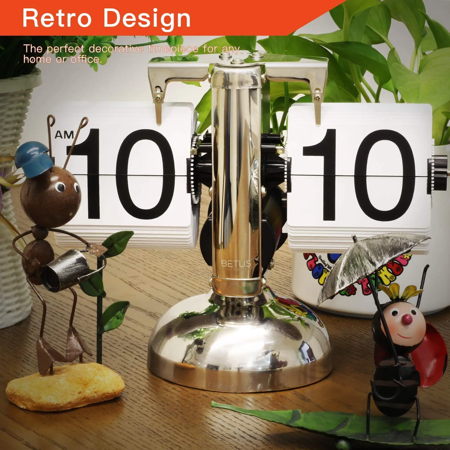RA & Y Lighting Store gransumr [Retro Style] Classic Metal Mechanical-Digital Display Battery Powered Flip Desk Shelf Clock- 8 x 6.5 x 3 Inches (White)