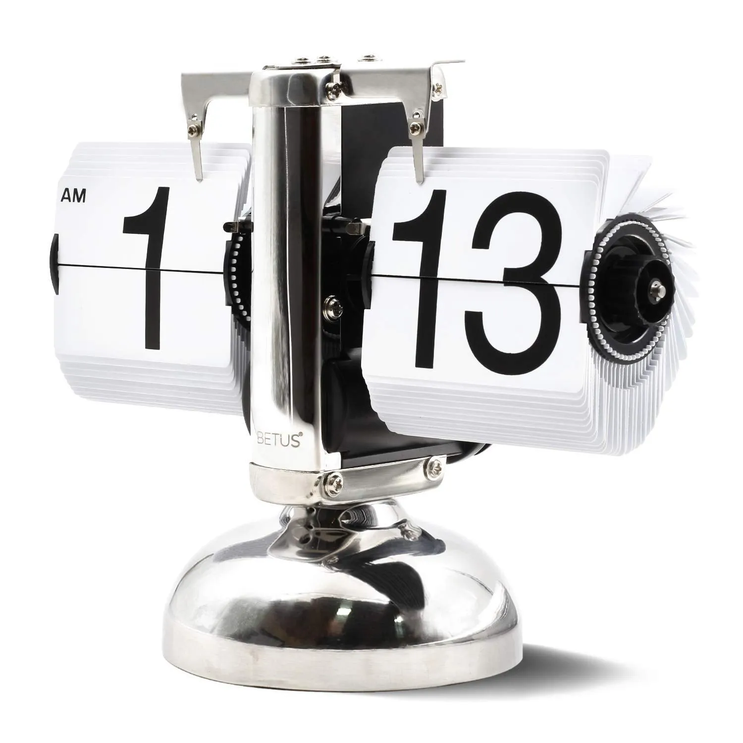 RA & Y Lighting Store gransumr [Retro Style] Classic Metal Mechanical-Digital Display Battery Powered Flip Desk Shelf Clock- 8 x 6.5 x 3 Inches (White)