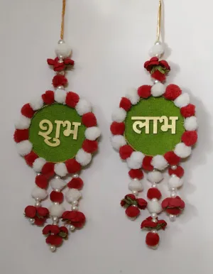 Red & White Handmade Shubh Labh Hanging Pair (Set of 2)