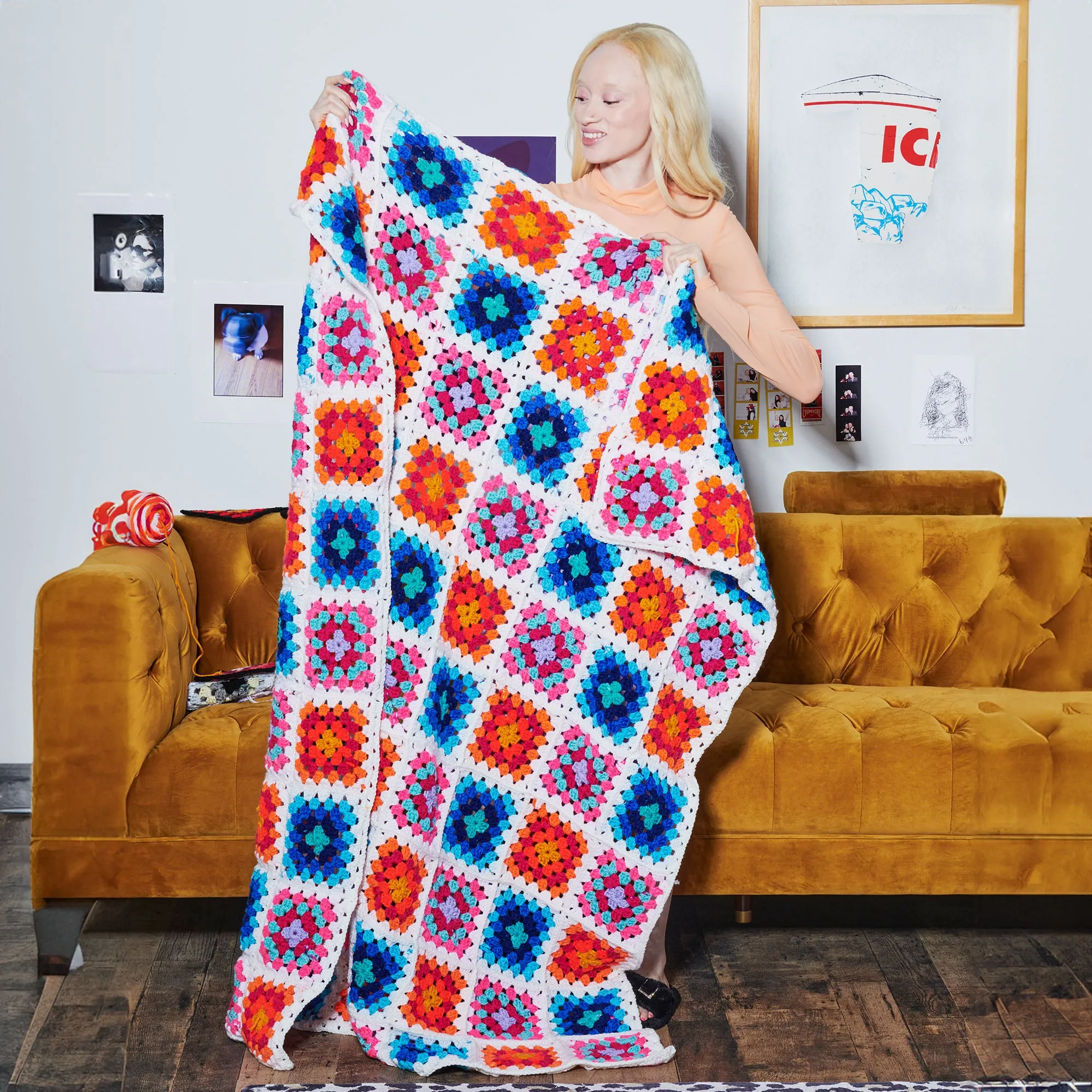 Red Heart Spectrum Dreams Crochet Granny Square Blanket