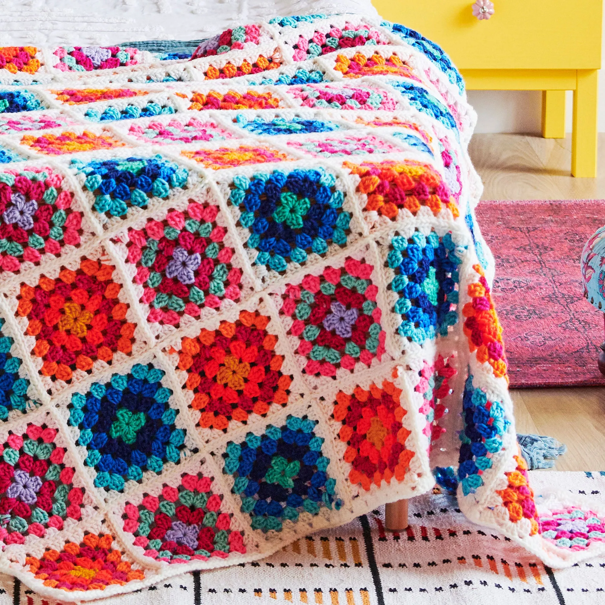 Red Heart Spectrum Dreams Crochet Granny Square Blanket
