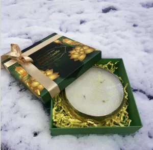 RJKART Gift Box with Metal Urli Candle Decorated with Golden Ribbon Aroma Therapy Candles for Home (Size 6 inch)