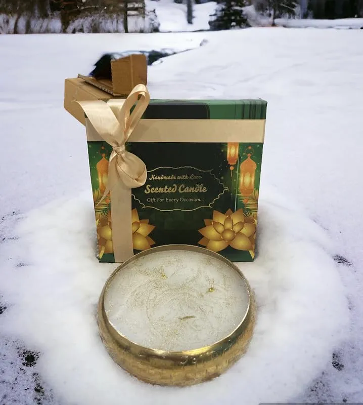 RJKART Gift Box with Metal Urli Candle Decorated with Golden Ribbon Aroma Therapy Candles for Home (Size 6 inch)