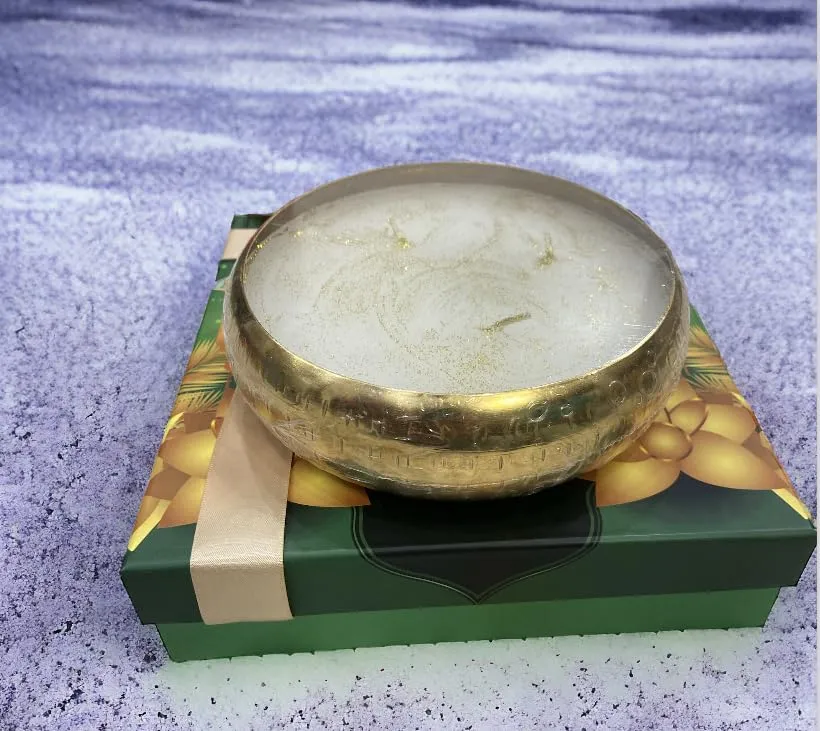 RJKART Gift Box with Metal Urli Candle Decorated with Golden Ribbon Aroma Therapy Candles for Home (Size 6 inch)