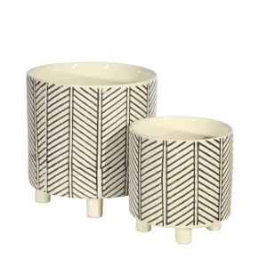 S/2 Footed Planters 9/6", Abstract White
