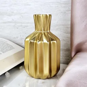 SATYAM KRAFT 1 Pcs Resin Flower Vase for Home Decor, Bedroom, Living Room,Office,ganpati mandap Decoration,Balcony, Kitchen,Table,Birthday Gift, Anniversary, Nordic Design (Pack of 1)(Resin)(Golden)