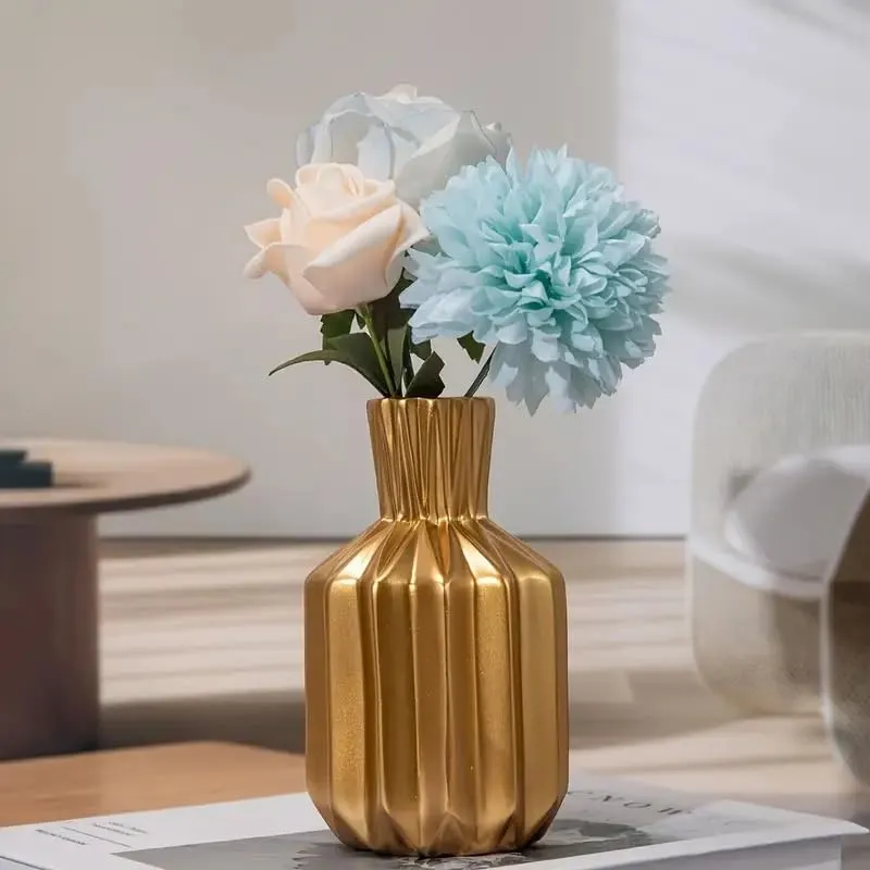 SATYAM KRAFT 1 Pcs Resin Flower Vase for Home Decor, Bedroom, Living Room,Office,ganpati mandap Decoration,Balcony, Kitchen,Table,Birthday Gift, Anniversary, Nordic Design (Pack of 1)(Resin)(Golden)