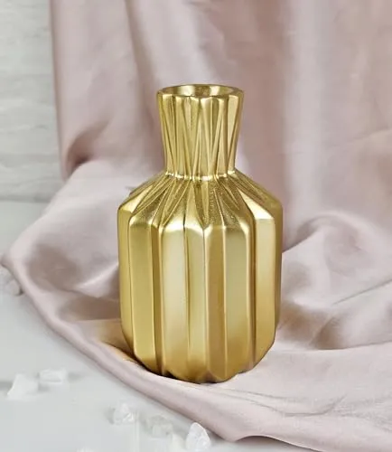 SATYAM KRAFT 1 Pcs Resin Flower Vase for Home Decor, Bedroom, Living Room,Office,ganpati mandap Decoration,Balcony, Kitchen,Table,Birthday Gift, Anniversary, Nordic Design (Pack of 1)(Resin)(Golden)