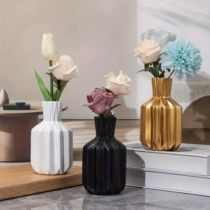SATYAM KRAFT 1 Pcs Resin Flower Vase for Home Decor, Bedroom, Living Room,Office,ganpati mandap Decoration,Balcony, Kitchen,Table,Birthday Gift, Anniversary, Nordic Design (Pack of 1)(Resin)(Golden)
