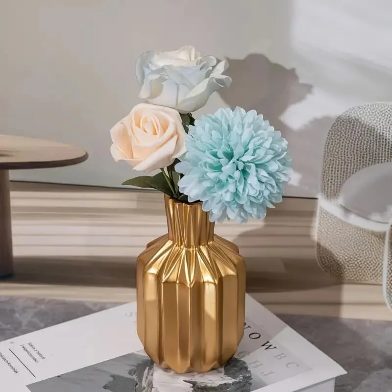 SATYAM KRAFT 1 Pcs Resin Flower Vase for Home Decor, Bedroom, Living Room,Office,ganpati mandap Decoration,Balcony, Kitchen,Table,Birthday Gift, Anniversary, Nordic Design (Pack of 1)(Resin)(Golden)
