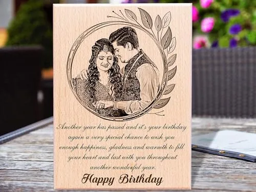 Sensy Gifts Personalized Engraved Wooden Photo Frame with Photo Upload | Customized Gifts For Birthday | Personalized Gifts for Birthday | Wooden Photo Frame (6 X 8 inch)- Birthday
