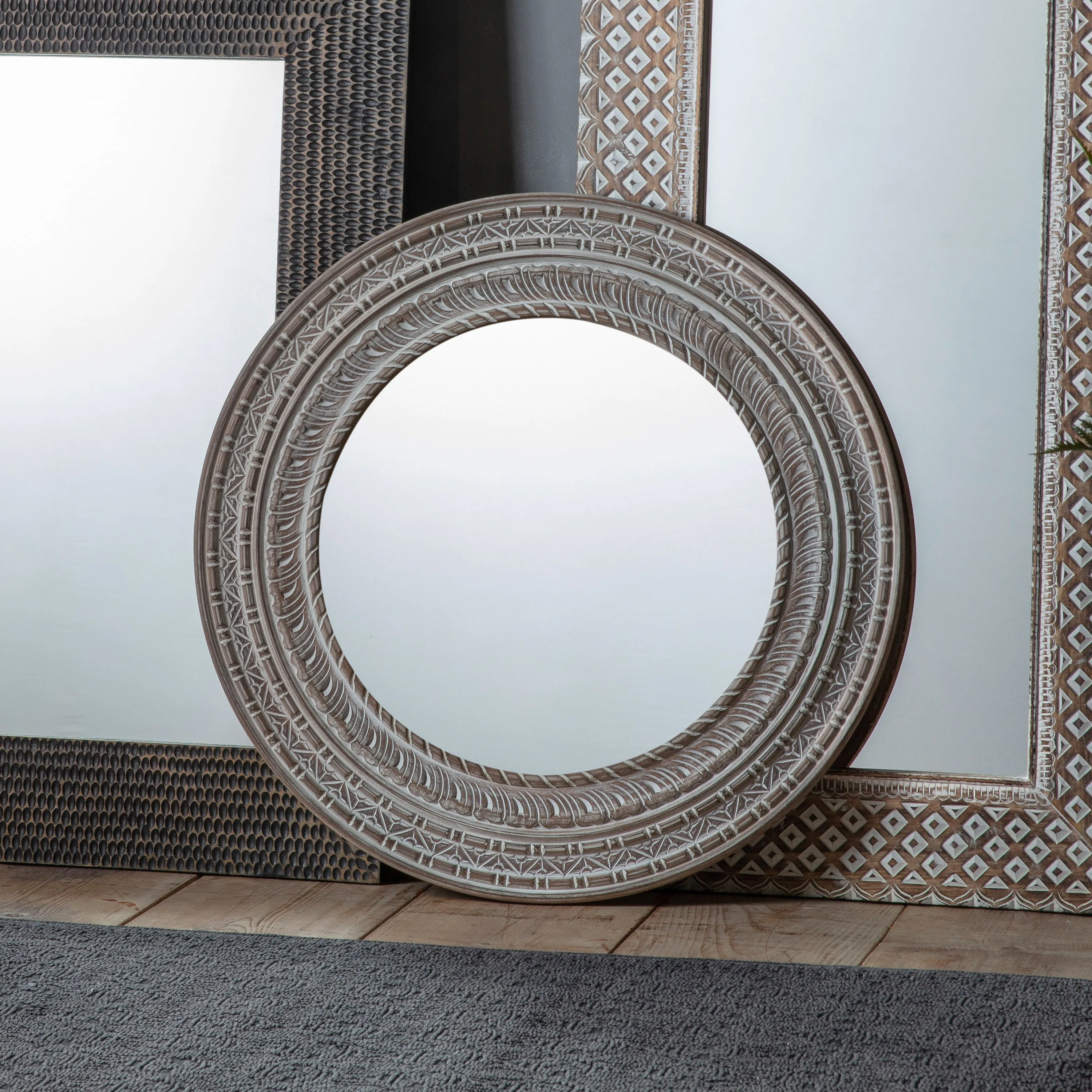 Seraphina Carved Round Mirror