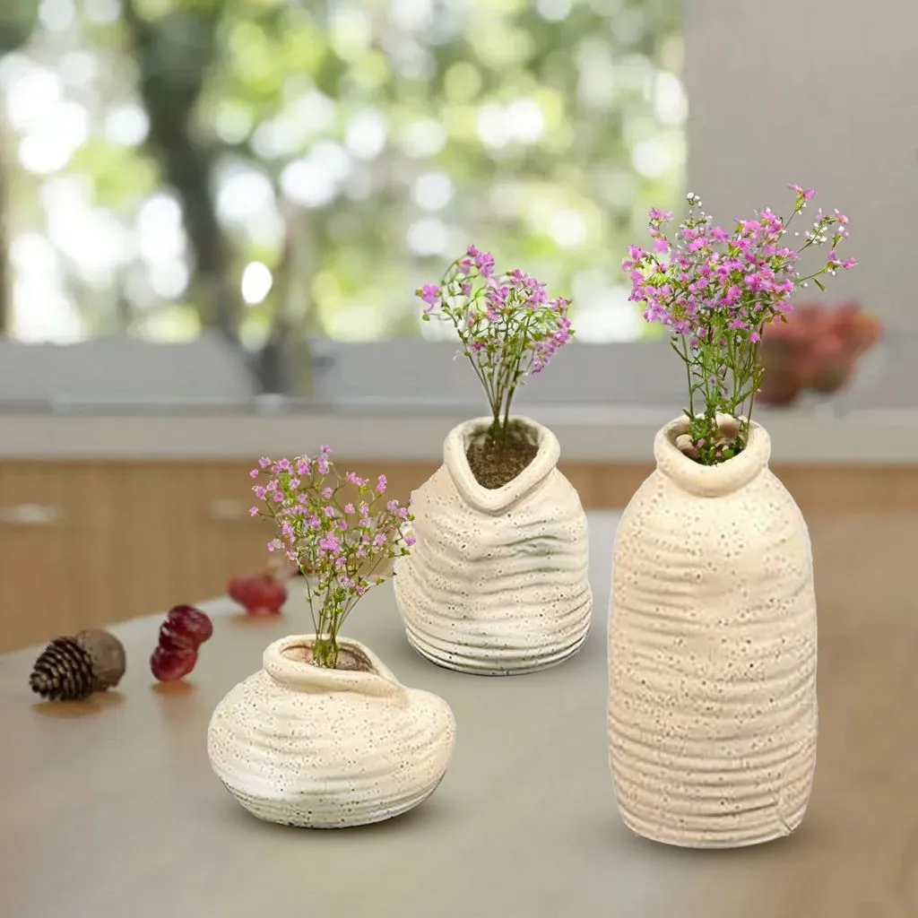 Set of 3 Artistic Ceramic Vases | Textured Vase | Design Vase | Ceramic Vessel